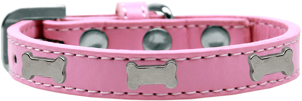 Silver Bone Widget Dog Collar Light Pink Size 20